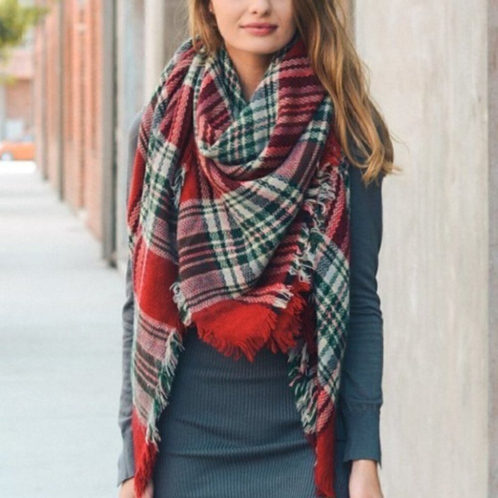 Plaid Print Blanket Scarf